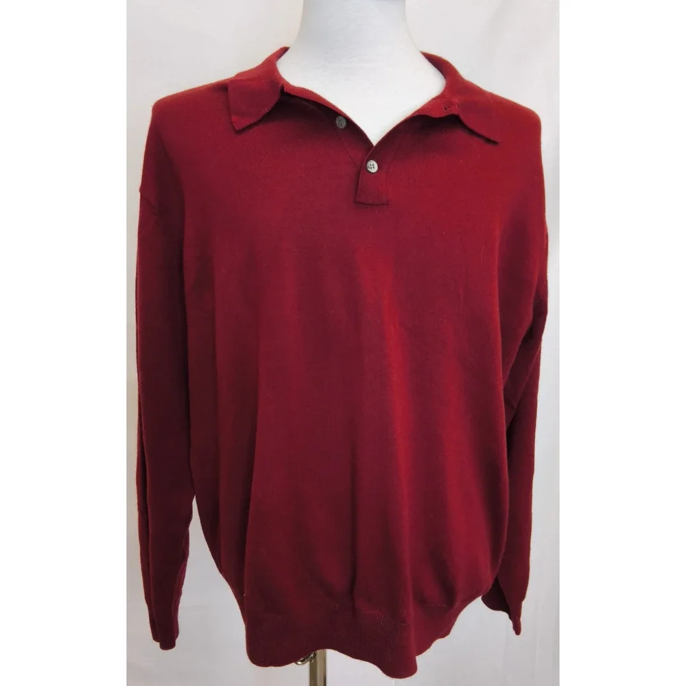 Alfani Merino Wool Polo Sweater Men's XL Red Vintage '90's Hong Kong #W5261